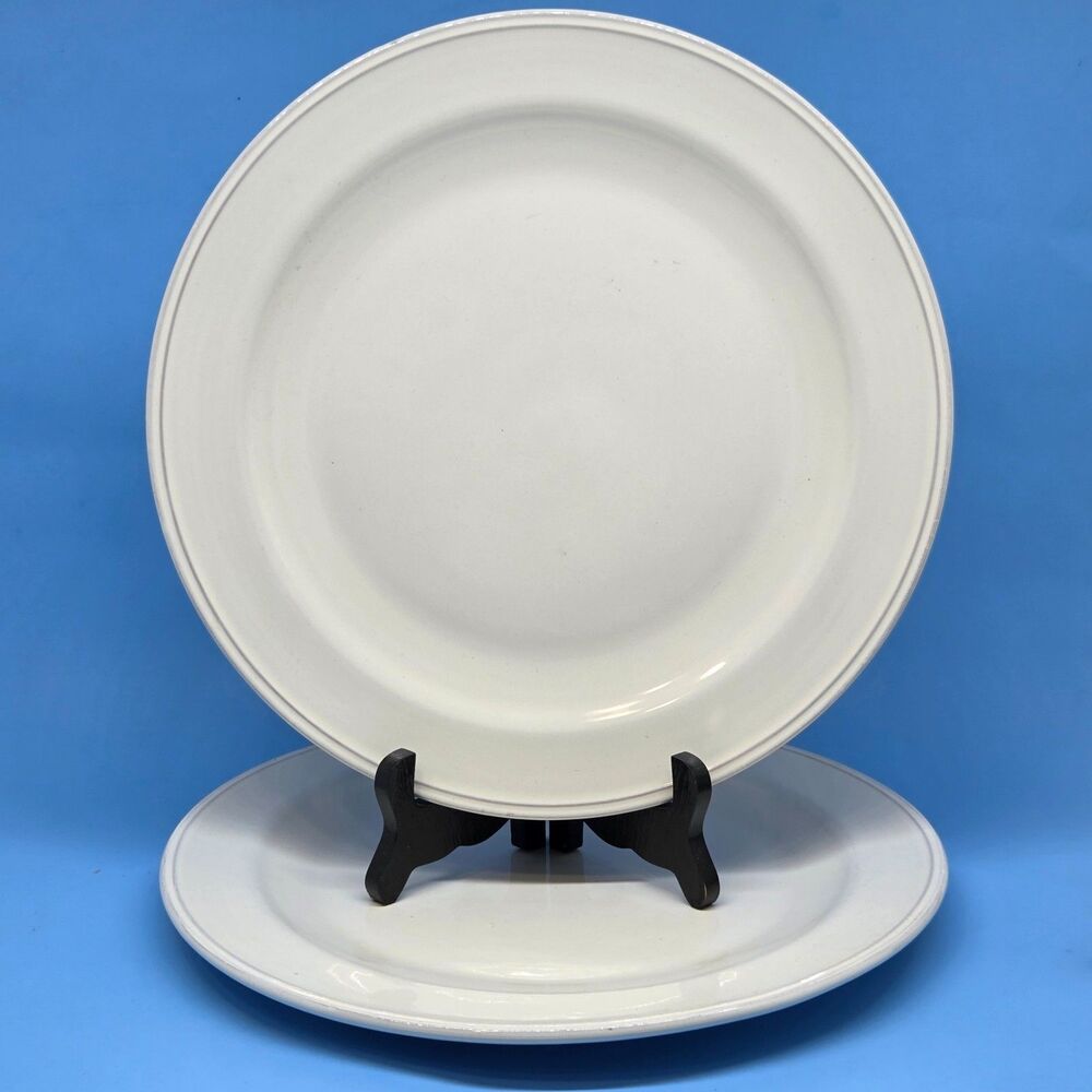 Pottery Barn Portugal Terracotta Set Of 2 White 11" Dinner Plates VGC
